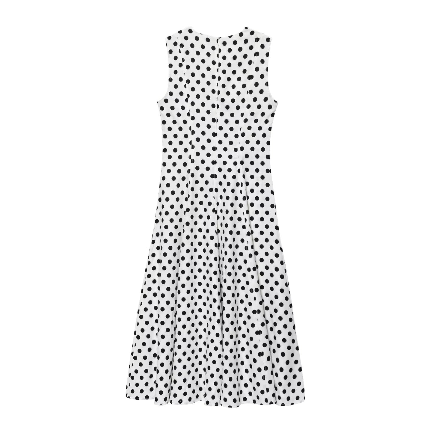 women's New Fashion sleeveless polka dot printed draped MIDI dress