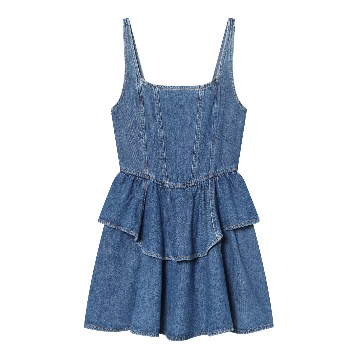 Women's layered decorative sleeveless denim mini dress