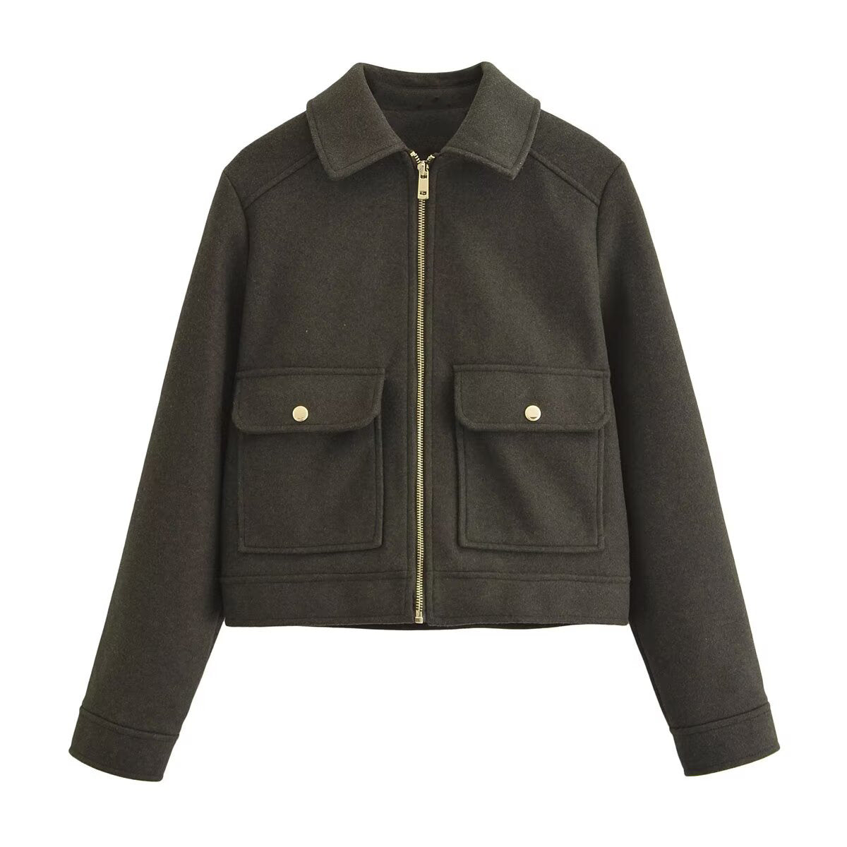 Women's new fashion warm short zipper woolen jacket Coat