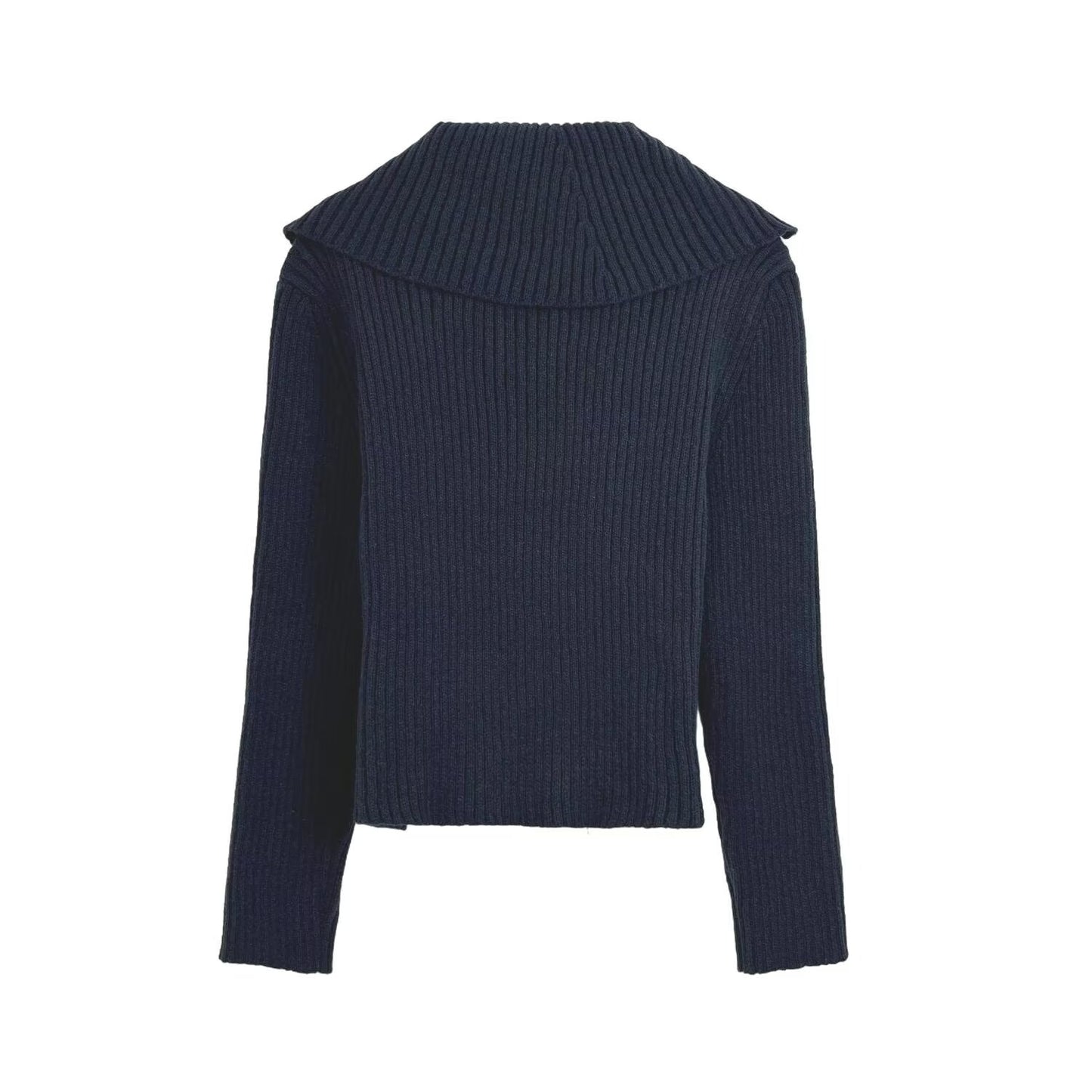 Women's new fashion double zipper lapel ribbed knitted Coat