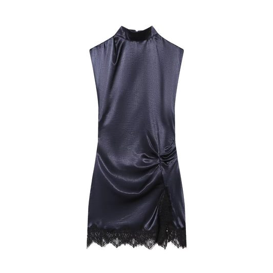 Women's satin textured sleeveless lace dress