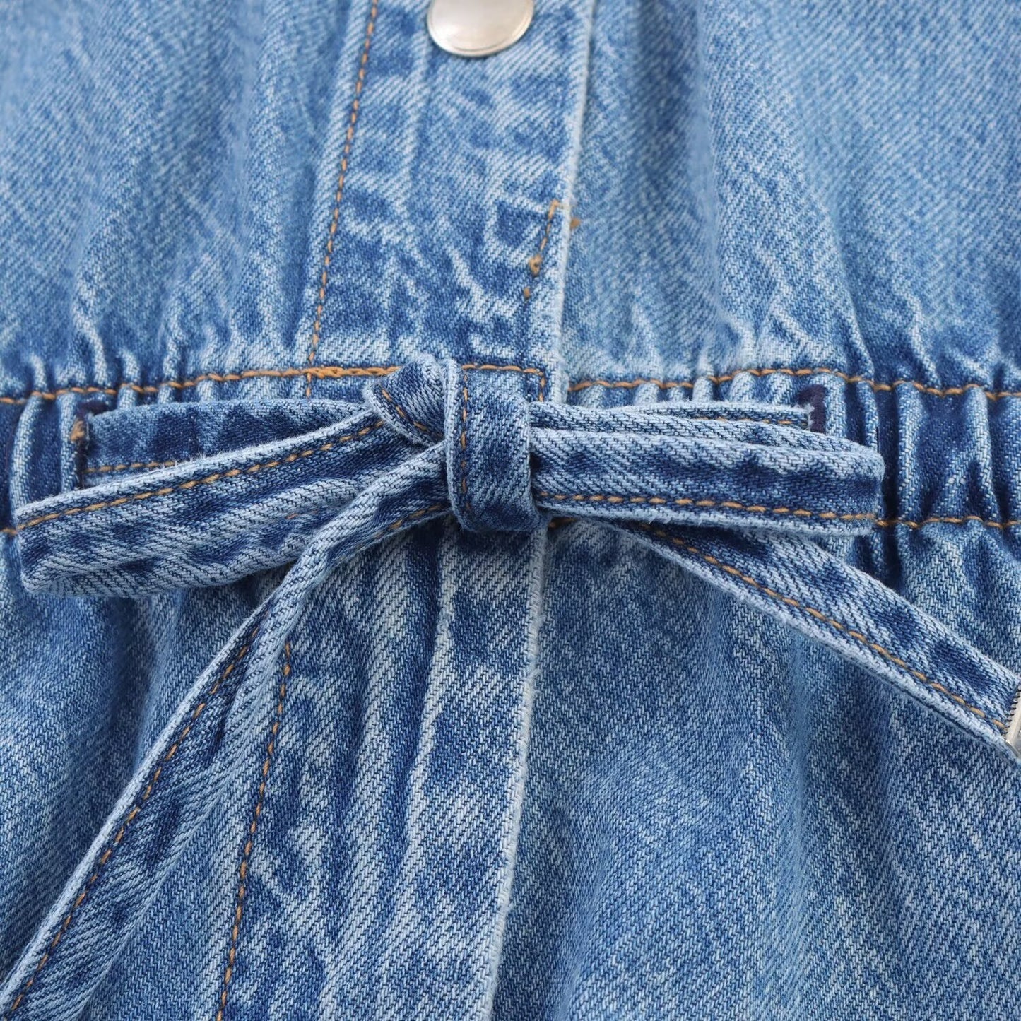 Women's New Fashion adjustable waist design long sleeved denim jumpsuit