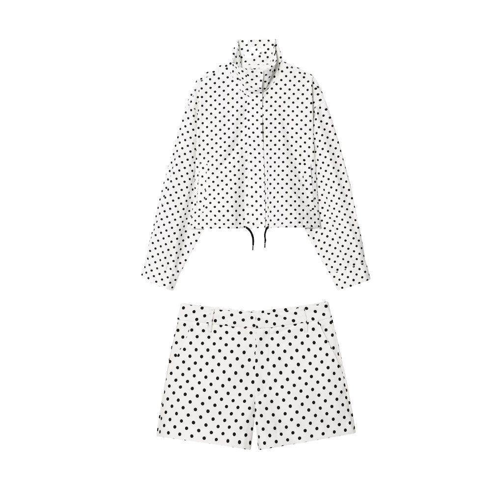 Women's new fashion short stand collar polka dot Bubble gauze Coat + Shorts suit