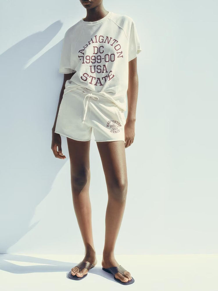 Suit women's 2 pieces 2025 fashion loose short sleeve T-shirt retro women+shorts women's suit