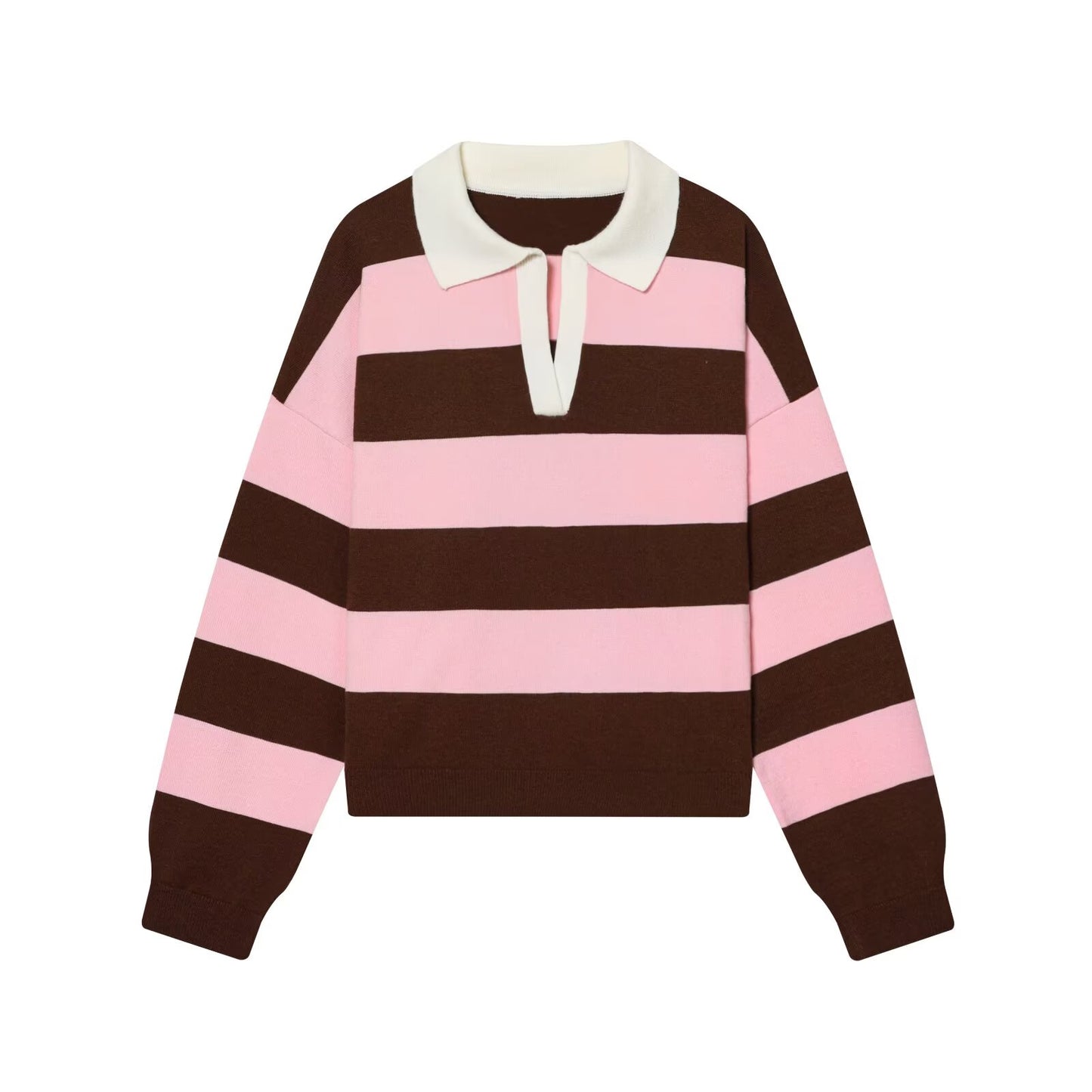 Women's casual striped knitted polo shirt