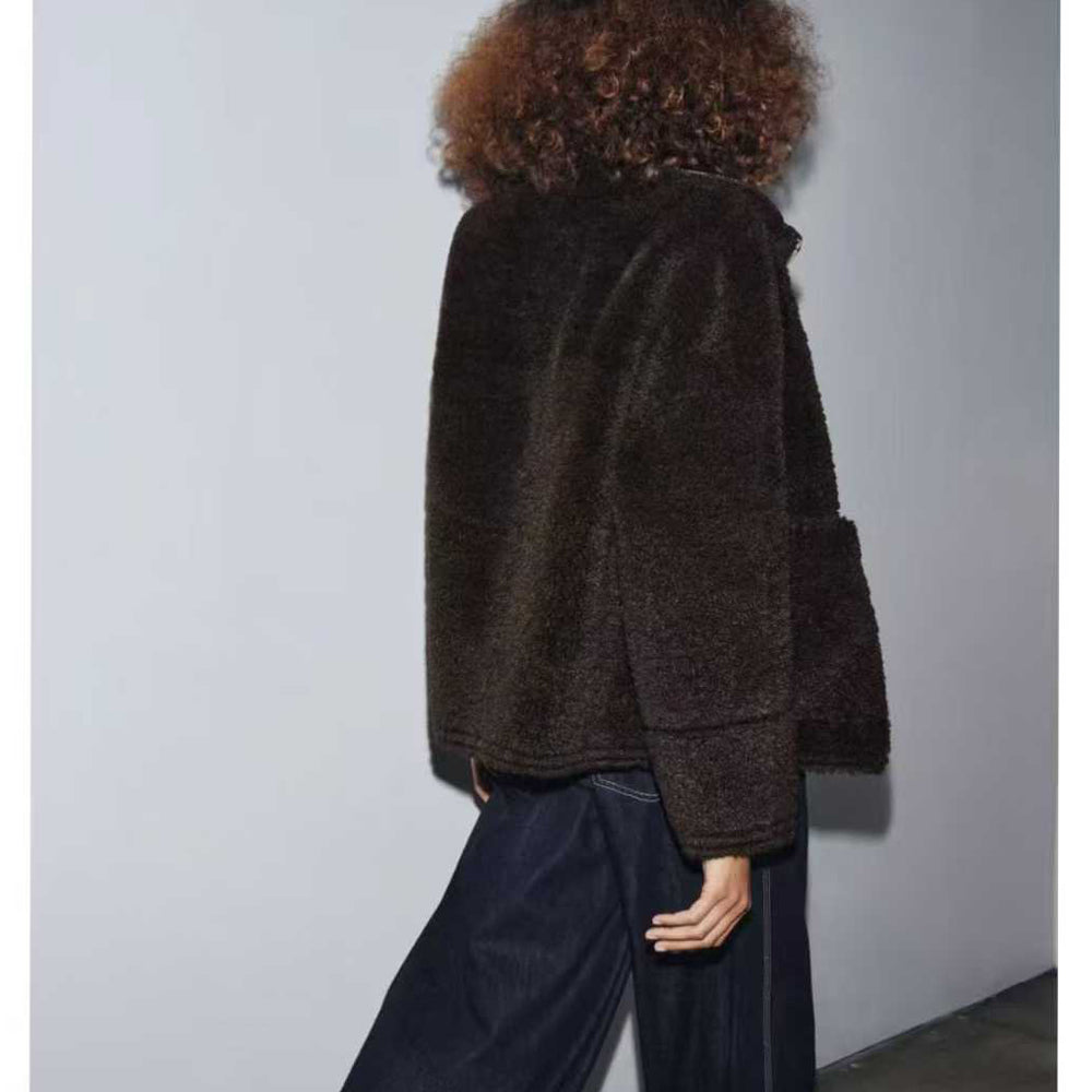 Women's 2025 New Joker Fall/Winter Double Velvet Zippered Turtleneck Jacket