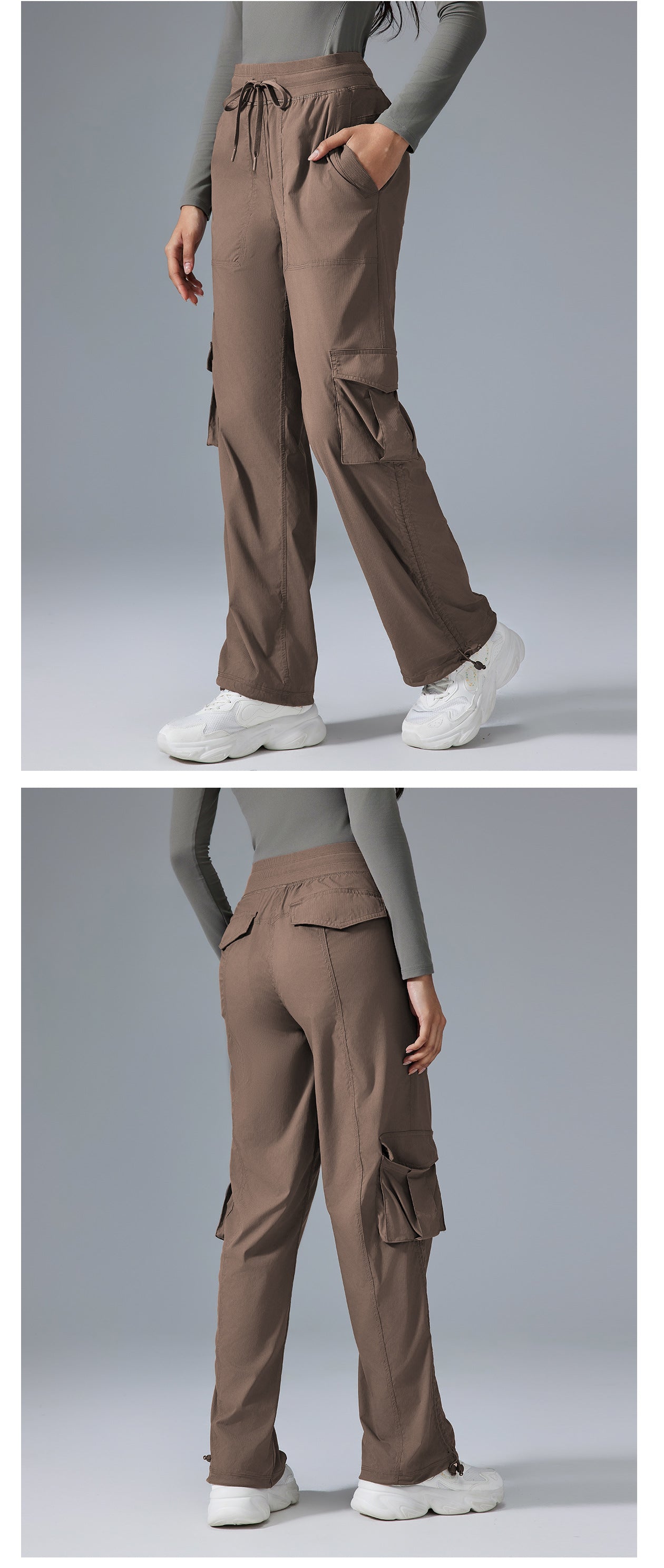 Women's new Joker running lightweight quick-drying multi-pocket wide-leg overalls