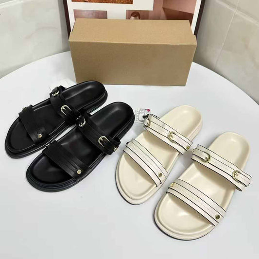 Women's New Fashion Casual Joker Word with Flat Shoes Sandals Daily Wear Sandals and Slippers.