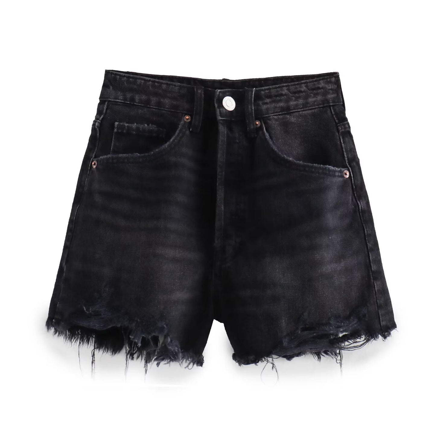 Ladies' new fashion Broken hole decoration casual side pocket high waisted denim shorts