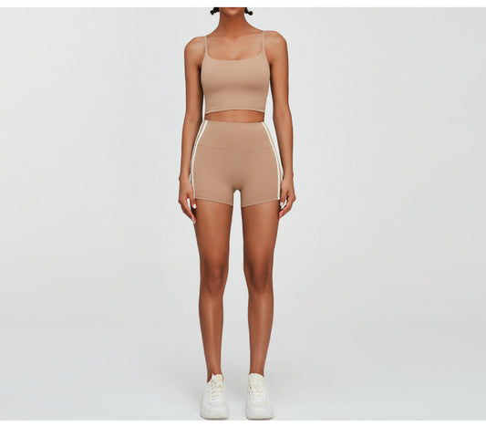 Women's New Suit Sports Bra Cross Vest Yoga Quick-drying Fitness Clothes+high Waist Tight Exercise Hip Yoga Shorts.