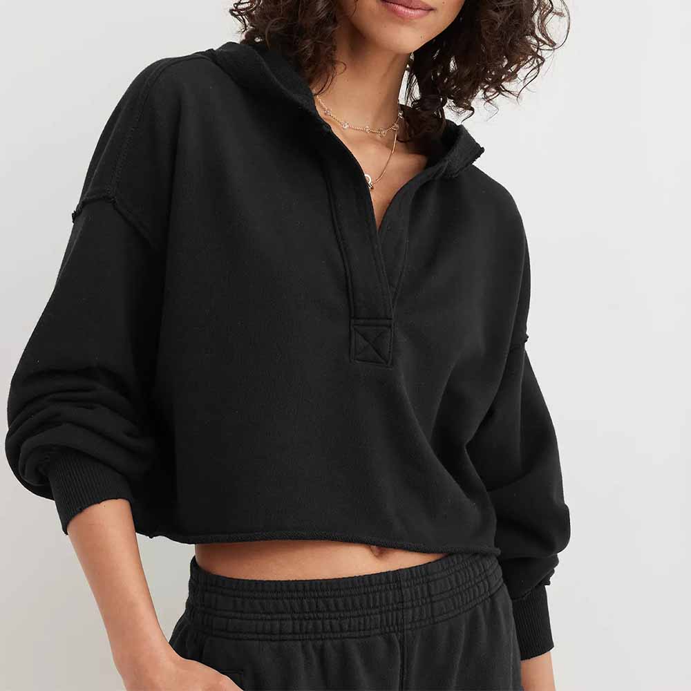 Women's spring and autumn new fashion Joker loose hooded sweater V-neck jacket pullover long sleeve pullover