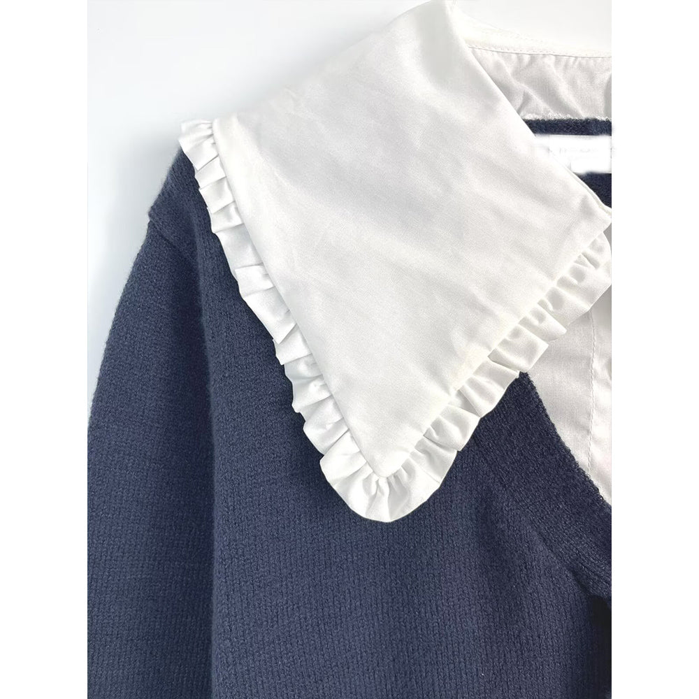 Women's new fashion contrasting patchwork collar short knit sweater