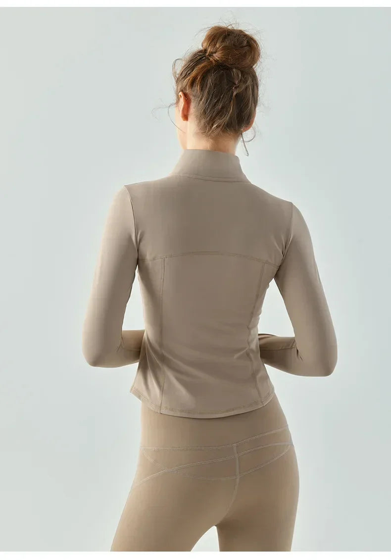 Warm Winter Plus Velvet Sports Coat Women's Padded Slim Yoga Clothes Long Sleeve Zipper Running Fitness Coat