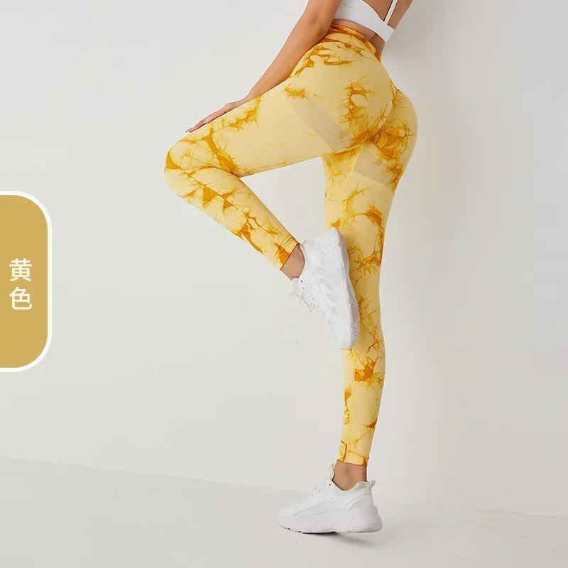 Seamless Tie-Dyed Yoga Pants Female Peach Hip Sexy Hip-lifting Pants Quick-drying Peach Sports Fitness Pants