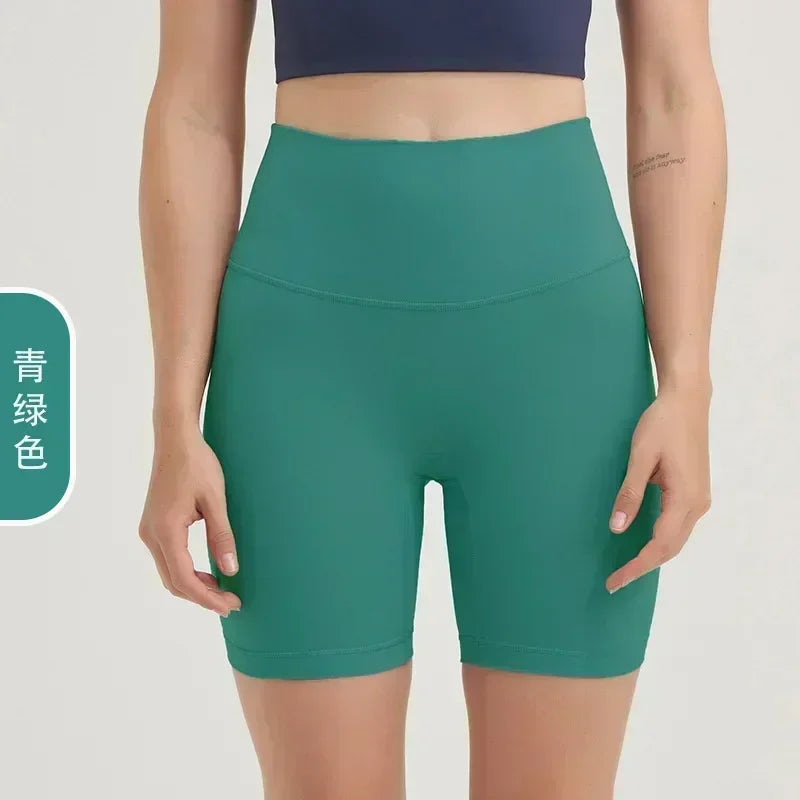 Double-sided sanding yoga pants female Europe and the United States high waist hip peach hip sports shorts fitness pants three-p