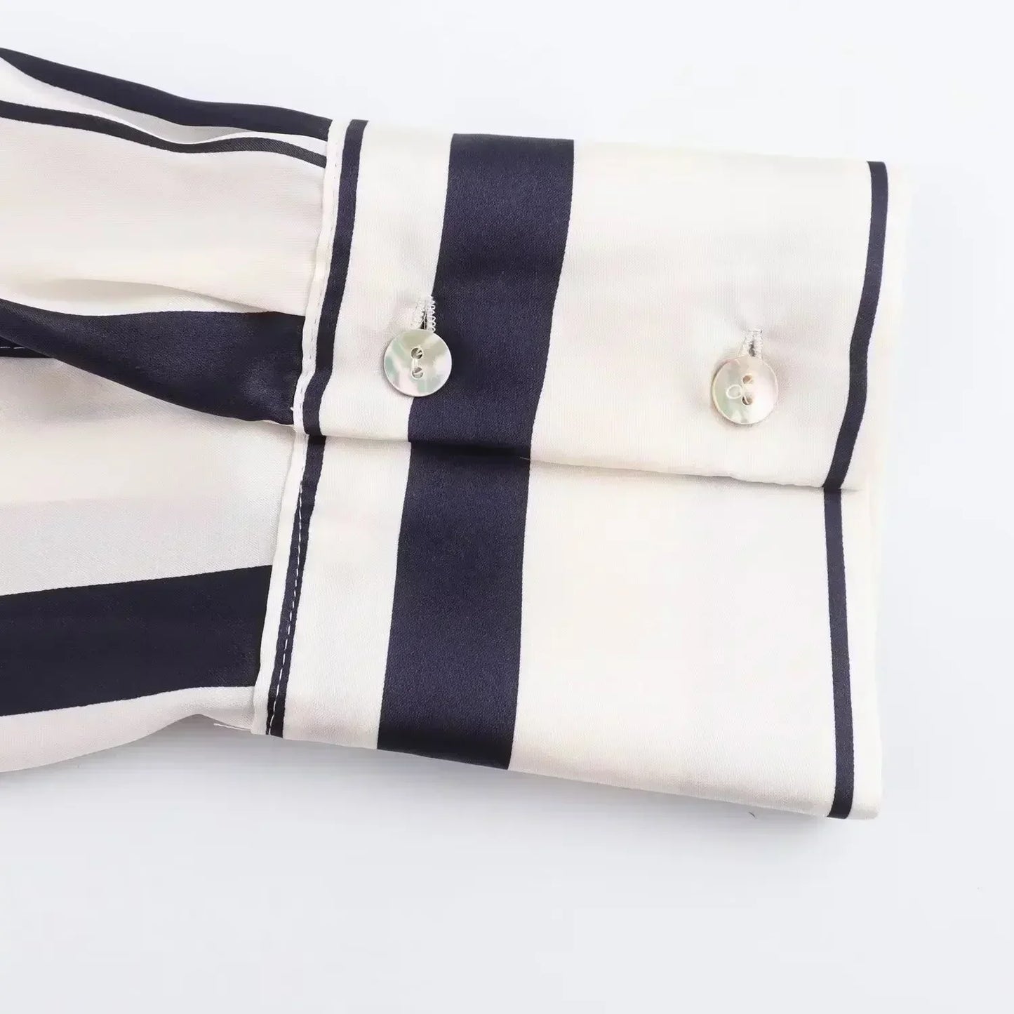 Women's new fashion loose printed striped shirt casual single breasted satin shirt retro long sleeved women's shirt chic top