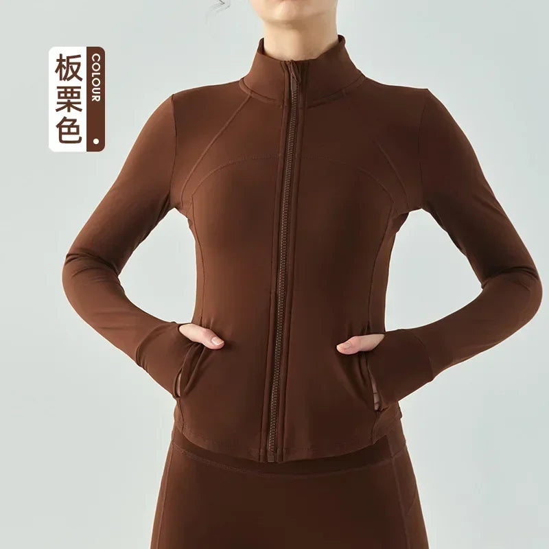 Warm Winter Plus Velvet Sports Coat Women's Padded Slim Yoga Clothes Long Sleeve Zipper Running Fitness Coat