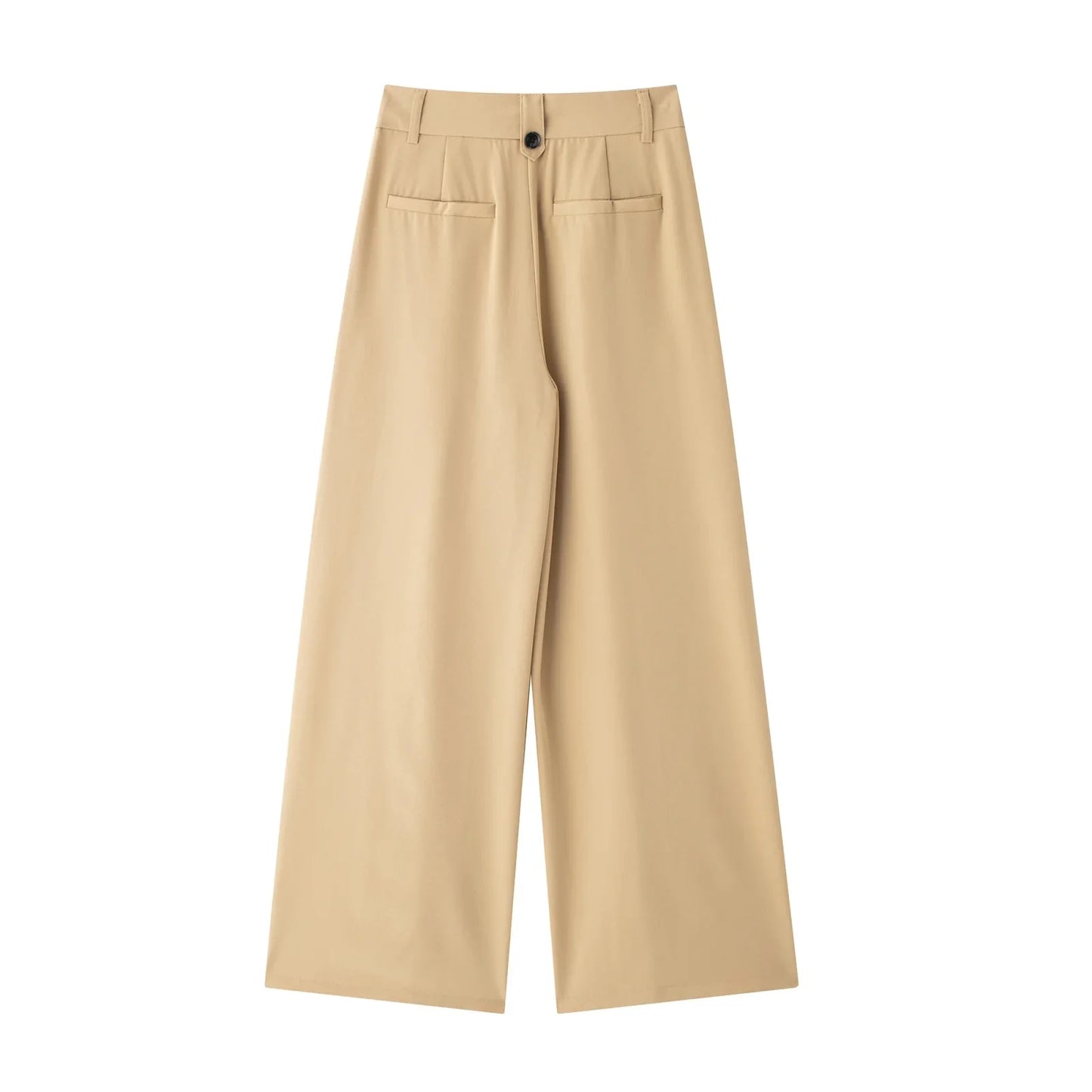 Women's new Fashion pleated decoration loose side pocket casual versatile wide leg pants retro high waisted zipper women's pants