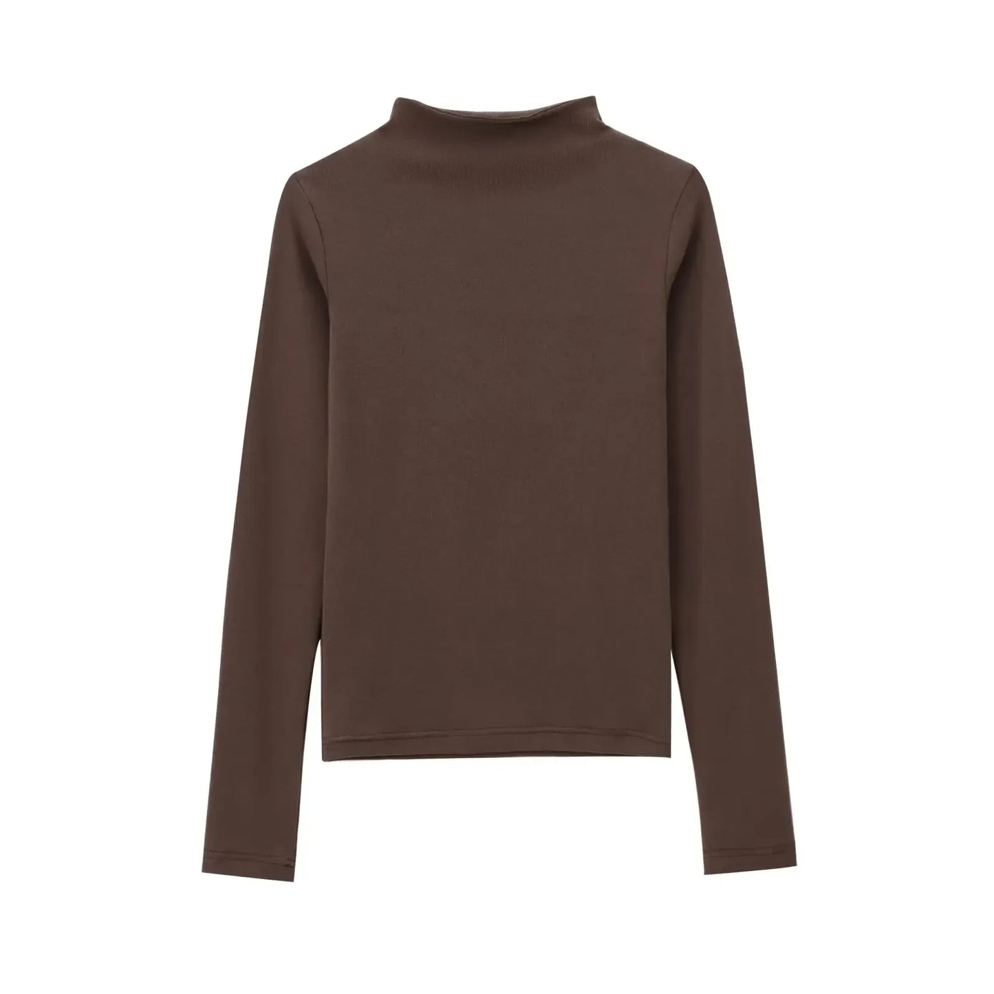 Women's new fashion elastic slim versatile cotton T-shirt top retro half high neck long sleeved women's pullover shirt chic top