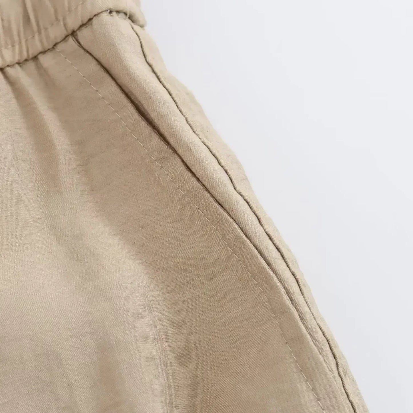 Women's new Fashion side pocket decoration loose casual versatile pants retro elastic waist drawstring Ankle pants Mujer