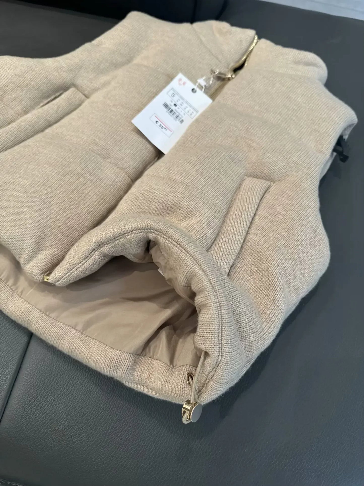 Women's new fashion side pocket short stand collar knitted cotton vest coat retro sleeveless zipper women's vest chic top