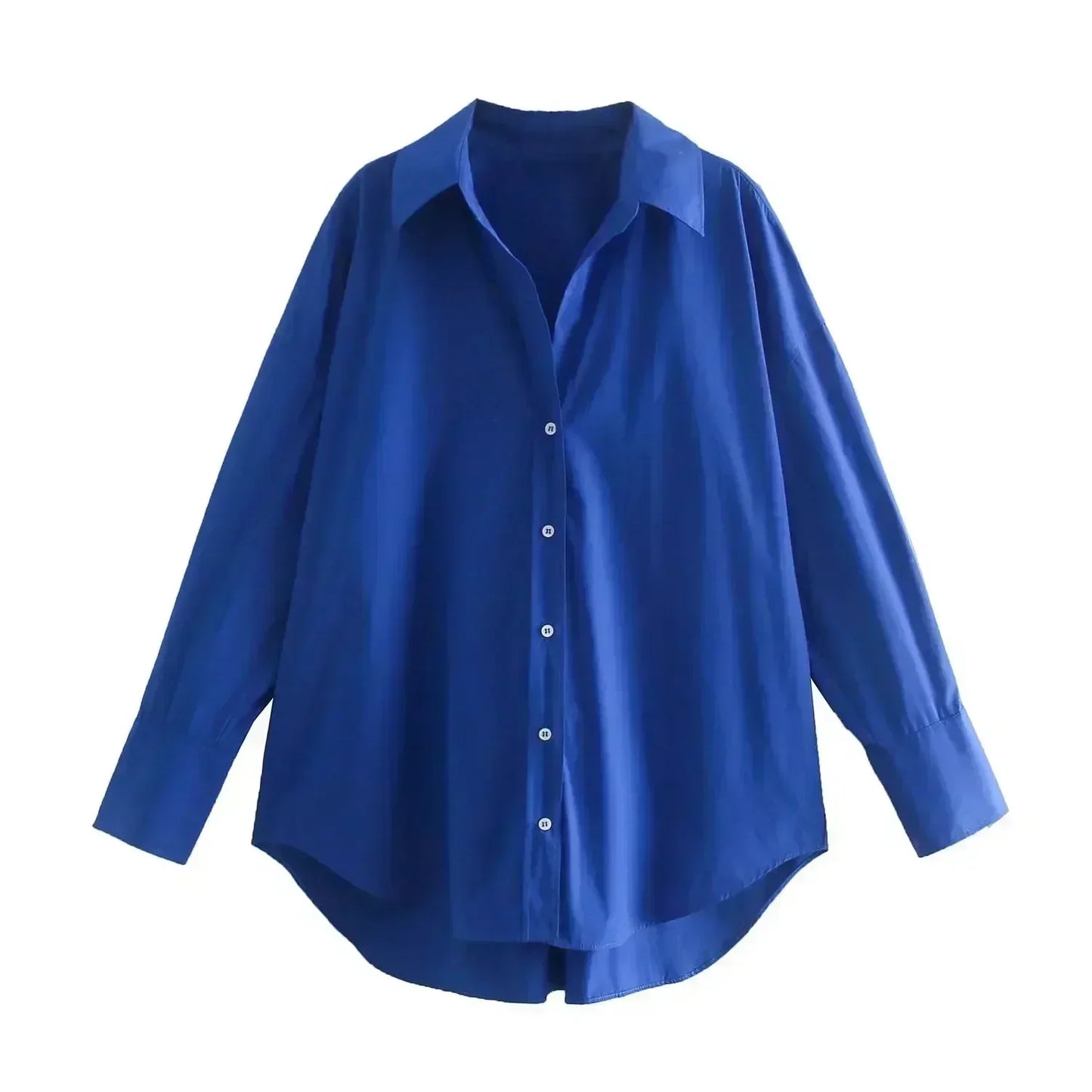 Women 2023 New Fashion pleated design Loose poplin Asymmetric Blouses Vintage Long Sleeve Button-up Female Shirts Chic Tops