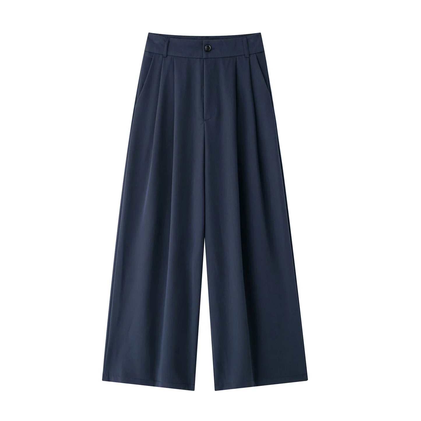 Women's new Fashion pleated decoration loose side pocket casual versatile wide leg pants retro high waisted zipper women's pants