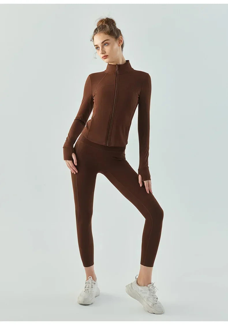 Warm Winter Plus Velvet Sports Coat Women's Padded Slim Yoga Clothes Long Sleeve Zipper Running Fitness Coat