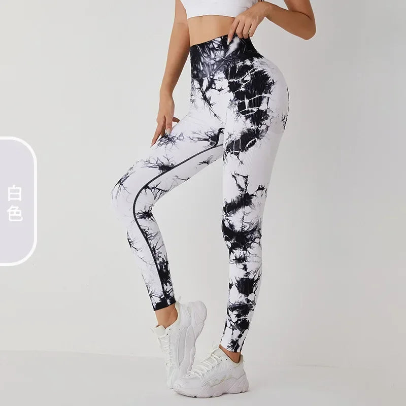 Seamless Tie-Dyed Yoga Pants Female Peach Hip Sexy Hip-lifting Pants Quick-drying Peach Sports Fitness Pants