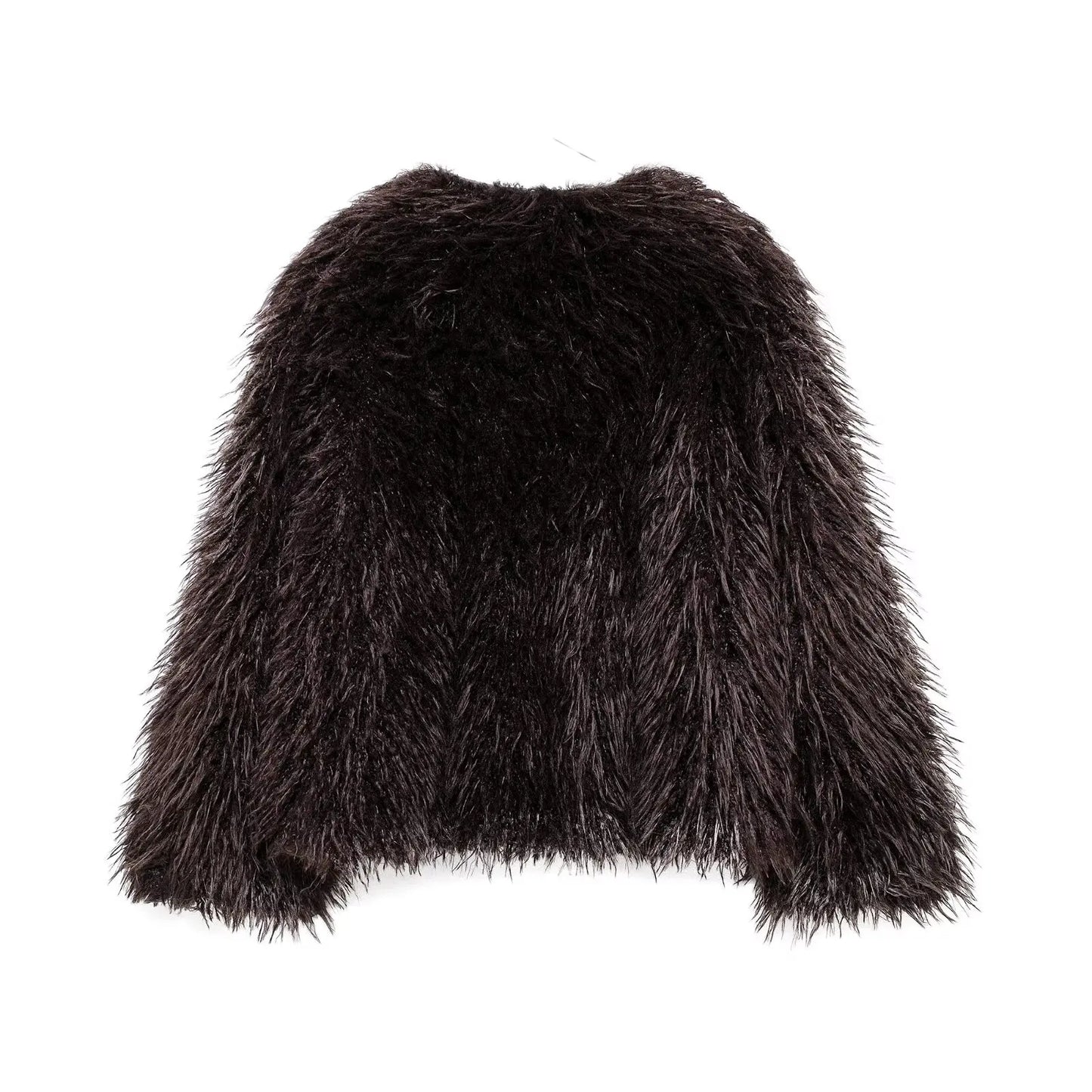 Women's winter Fashion loose faux fur effect warm V Neck Blended Coat retro long sleeved button up women's Coat Chic top