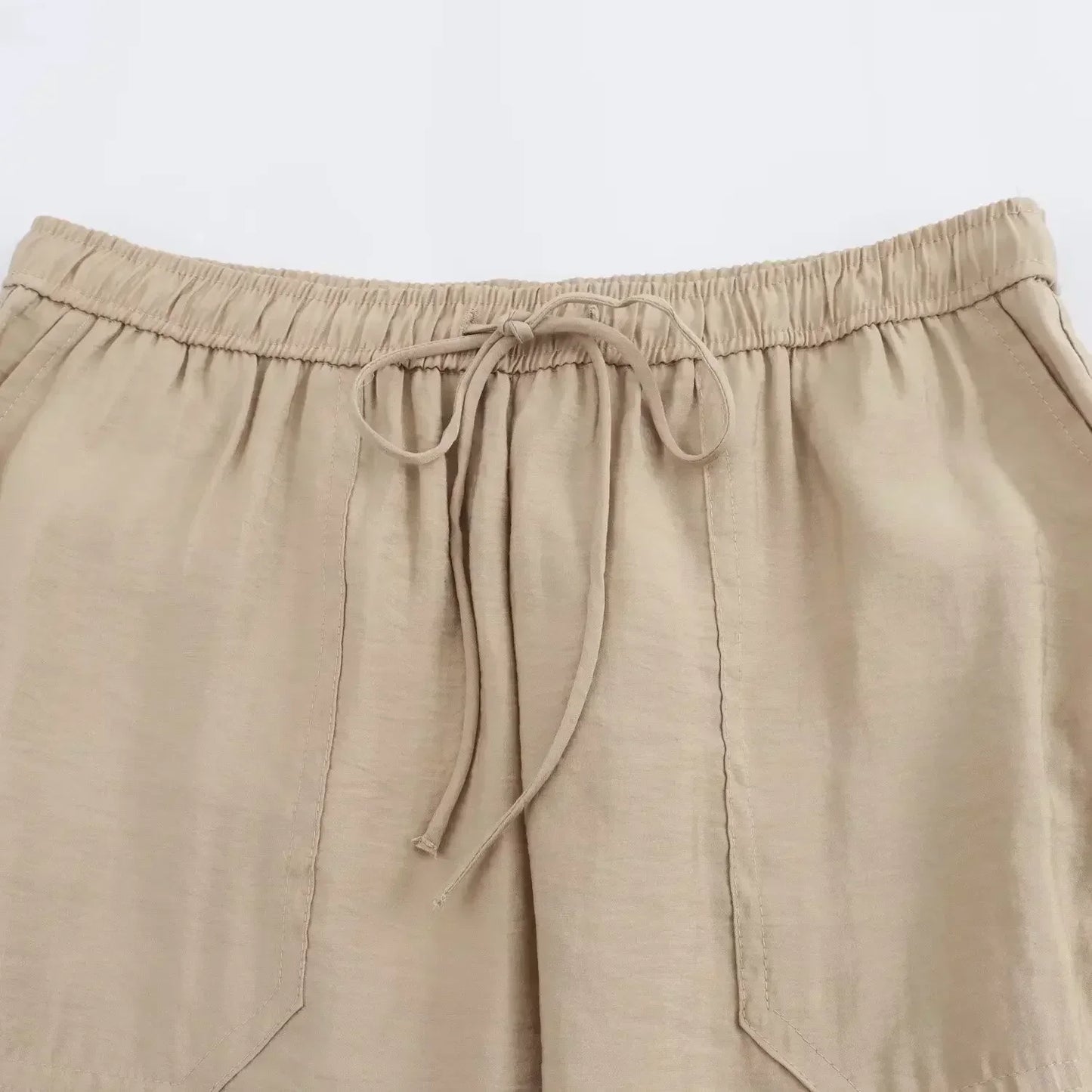 Women's new Fashion side pocket decoration loose casual versatile pants retro elastic waist drawstring Ankle pants Mujer