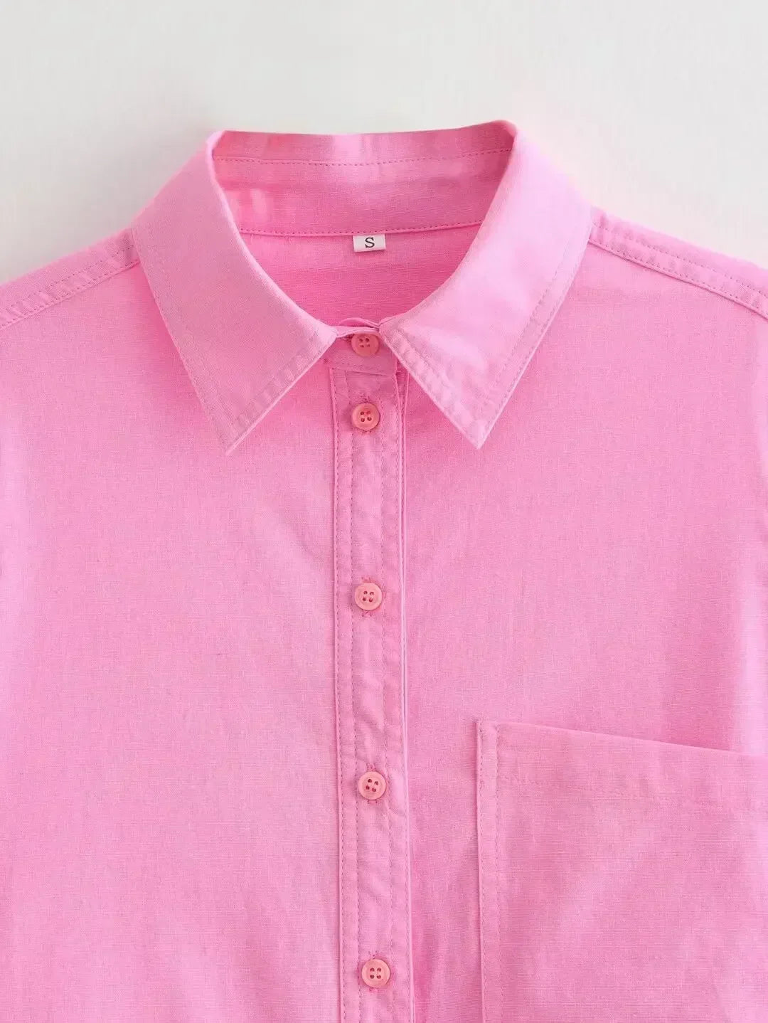 Women's new fashion large pocket decoration loose linen blend casual shirt retro short sleeved Button up women's shirt