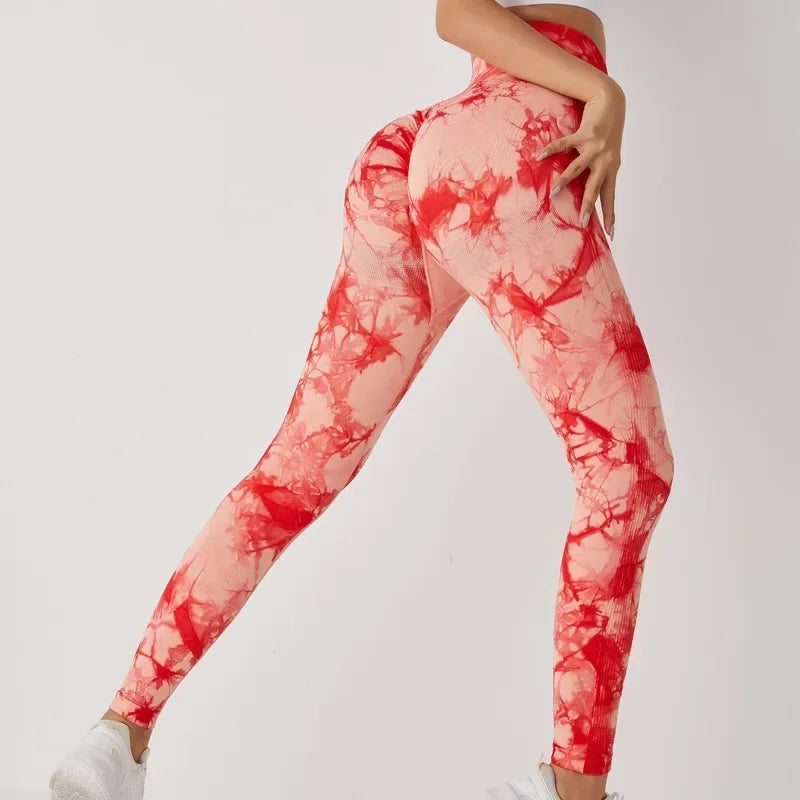 Seamless Tie-Dyed Yoga Pants Female Peach Hip Sexy Hip-lifting Pants Quick-drying Peach Sports Fitness Pants
