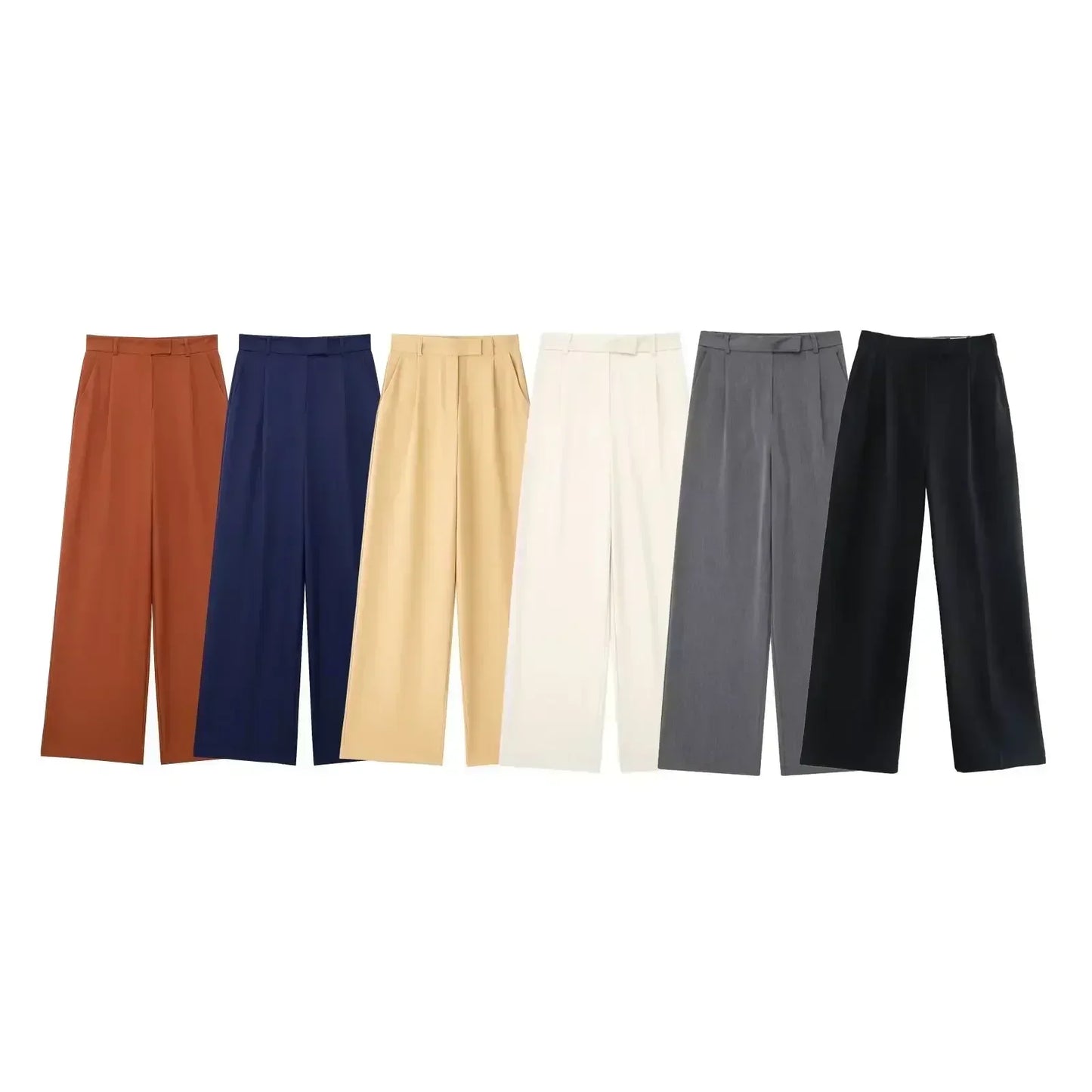 Women's 2024 New Fashion Multicolor Loose Side Pocket Casual Pleated Wide Leg Pants Retro High Waist Zipper Women's Pants