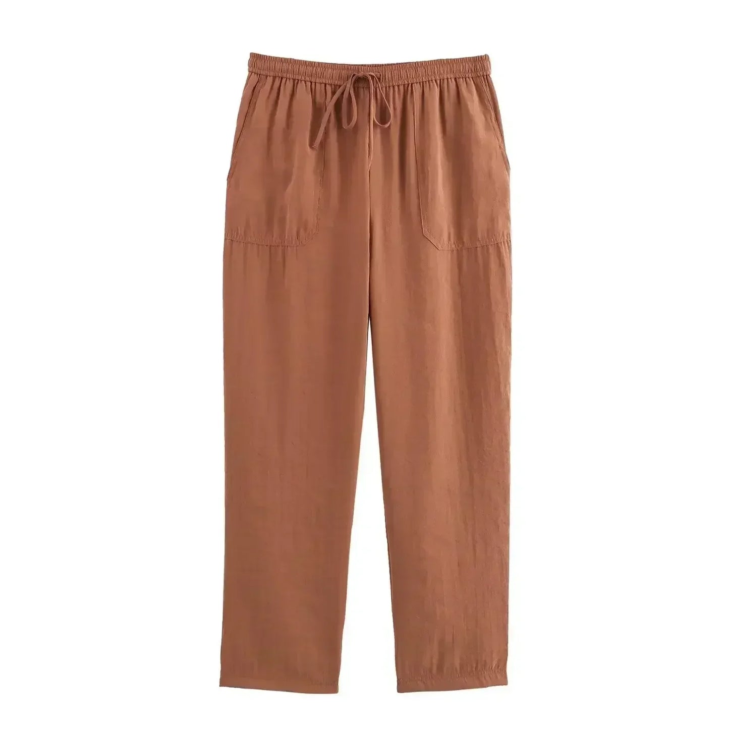 Women's new Fashion side pocket decoration loose casual versatile pants retro elastic waist drawstring Ankle pants Mujer