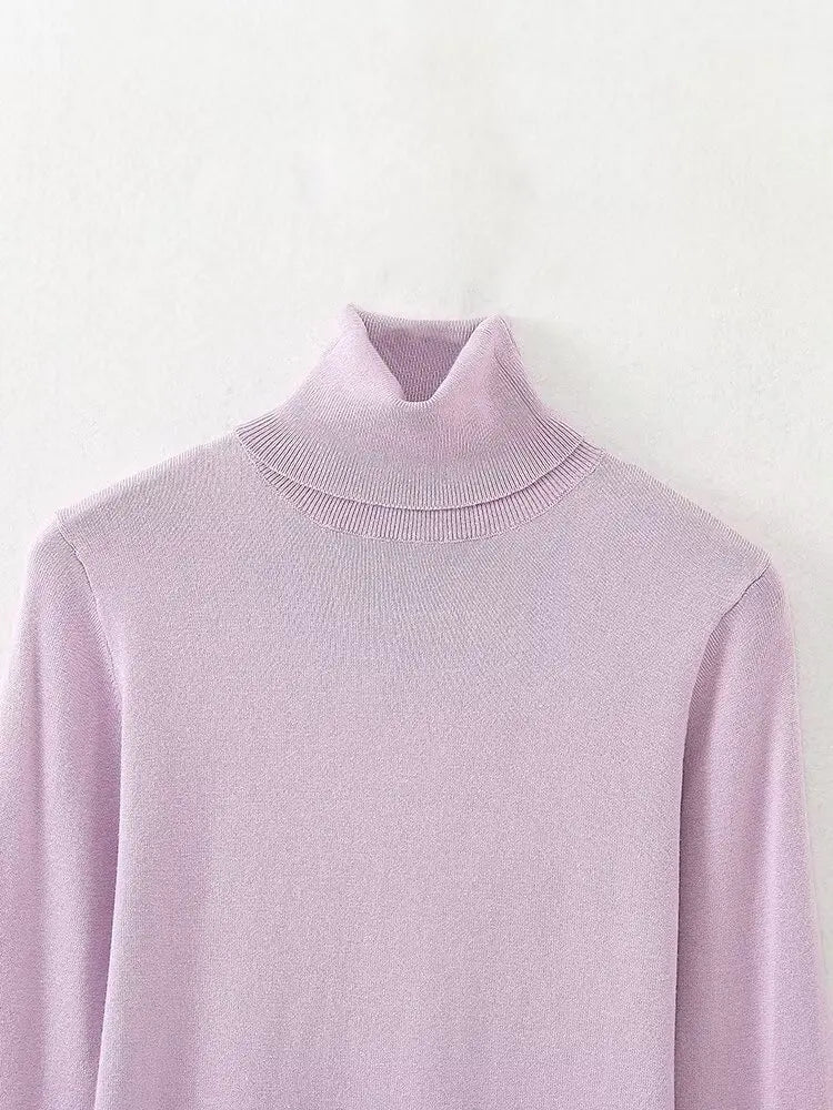 Women's new fashion Cuff button decoration casual versatile basic style knitted top retro high neck women's pullover chic top