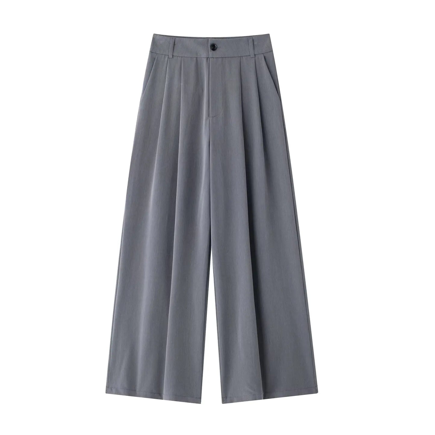 Women's new Fashion pleated decoration loose side pocket casual versatile wide leg pants retro high waisted zipper women's pants