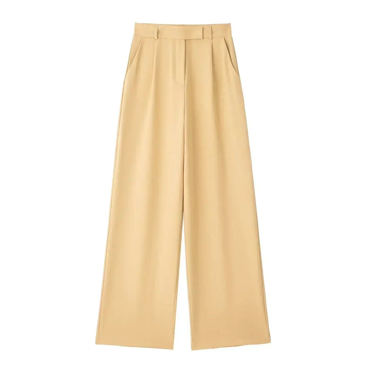 Women's 2024 New Fashion Multicolor Loose Side Pocket Casual Pleated Wide Leg Pants Retro High Waist Zipper Women's Pants