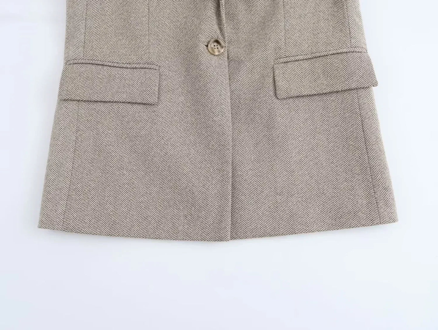 Ladies' 2024 new fashion flip decoration loose herringbone diagonal suit coat retro long sleeved button up women's coat chic top