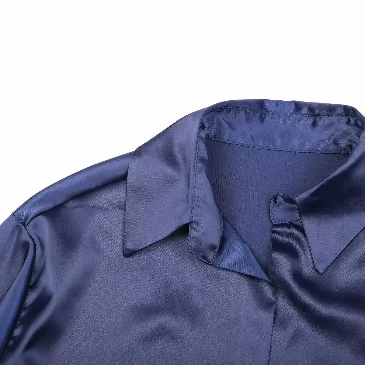 Women 2024 New Fashion Flowy Satin Loose Shirts Blouses Vintage Long Sleeve Button-up Female Shirts Tops