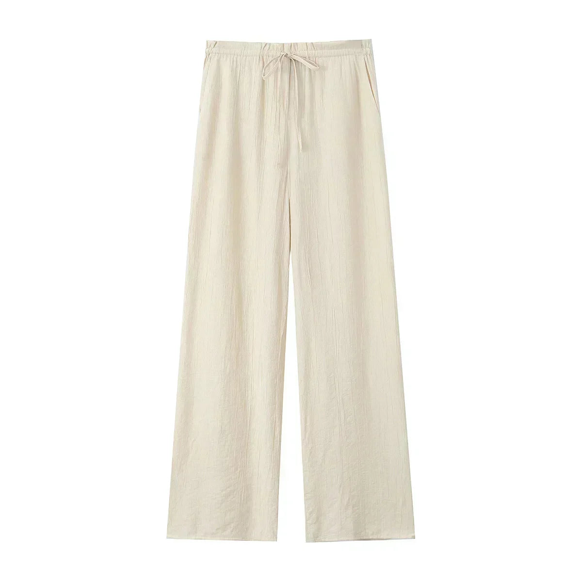 Women's new Chic Fashion loose side pocket pants casual versatile textured pants retro high waisted lace up women's pants