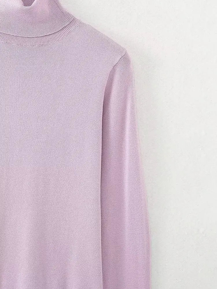 Women's new fashion Cuff button decoration casual versatile basic style knitted top retro high neck women's pullover chic top