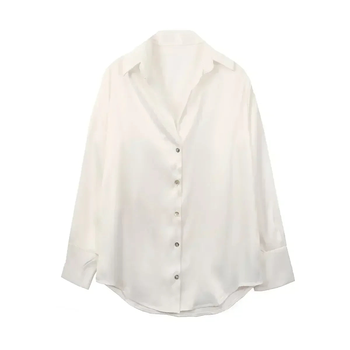 Women 2024 New Fashion Flowy Satin Loose Shirts Blouses Vintage Long Sleeve Button-up Female Shirts Tops