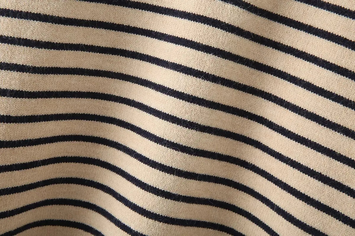 Women's new fashion button decoration casual stand collar striped knitted sweater retro long sleeved women's pullover chic top