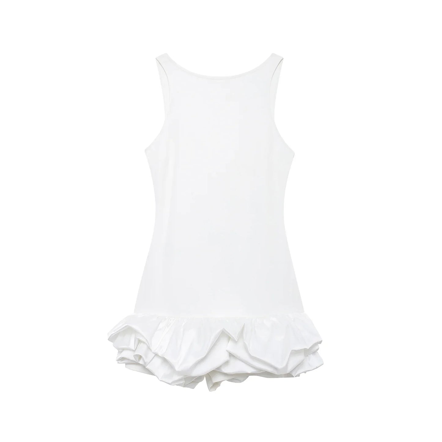 Women's new fashion Stacked hem solid slim versatile jumpsuit style mini dress retro sleeveless backless women's dress Mujer