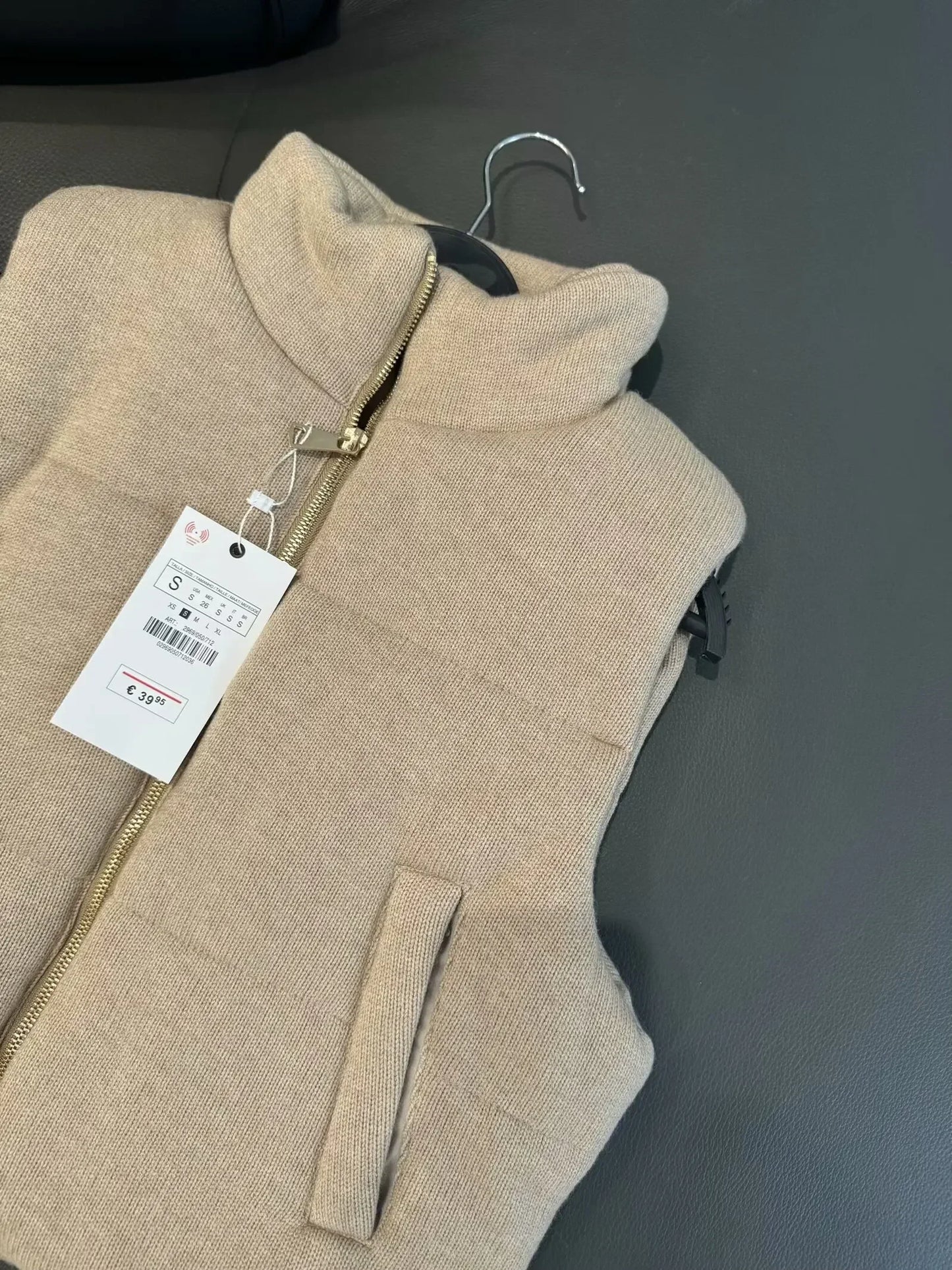 Women's new fashion side pocket short stand collar knitted cotton vest coat retro sleeveless zipper women's vest chic top