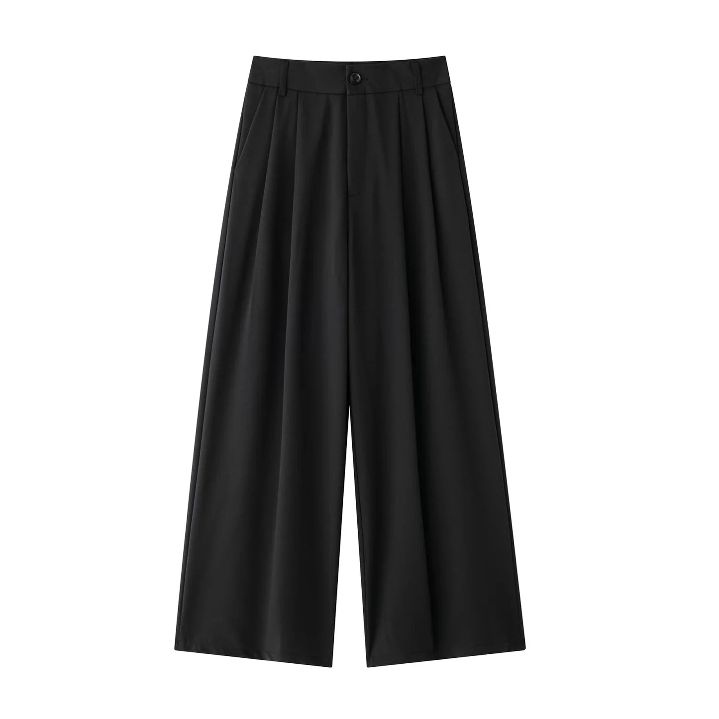 Women's new Fashion pleated decoration loose side pocket casual versatile wide leg pants retro high waisted zipper women's pants