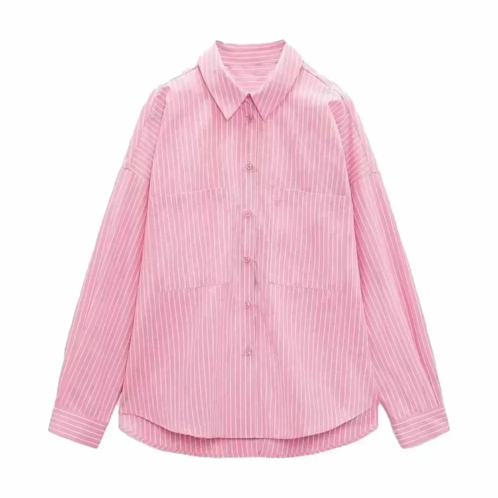 Women 2023 spring New Fashion Multicolor stripe Silk satin texture hang down Blouses Long Sleeve Button-up Female Shirts