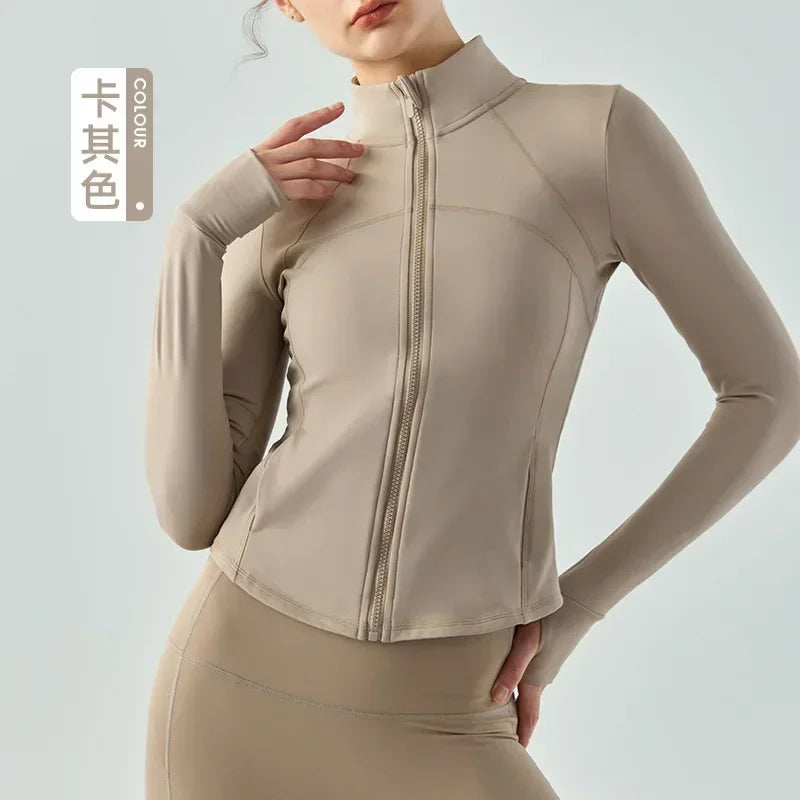 Warm Winter Plus Velvet Sports Coat Women's Padded Slim Yoga Clothes Long Sleeve Zipper Running Fitness Coat