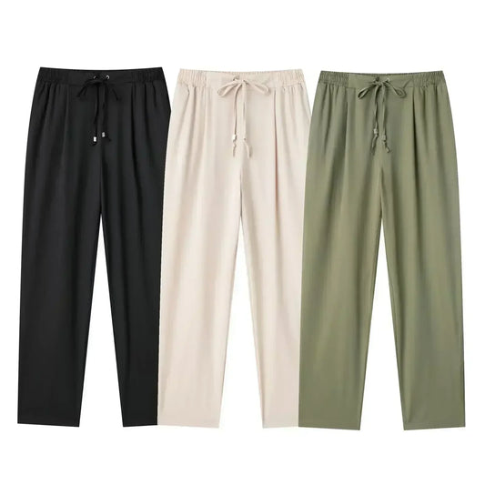 Women's New Chic Fashion Side Pocket Decoration Casual Pants Vintage High Elastic Waist Drawstring Women's Ankle Pants